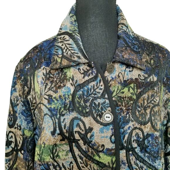 CJ Bank Tapestry Button Up Blazer Jacket Multicolor Reversible Artsy Boho Size L - Picture 3 of 11